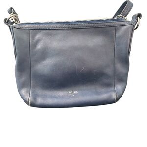 FOSSIL Women's Navy Blue Leather Shoulder Crossbody Handbag‎ Small Zipper Top